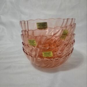 Vtg Arcoroc France Rosaline Pink Swirl Rosaline 4.75” Glas Dessert Bowls Sticker